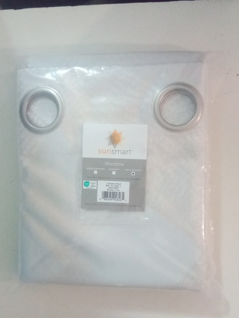 Sun Smart White Grommet Window Curtain Panel Blackout 84" NWT $69